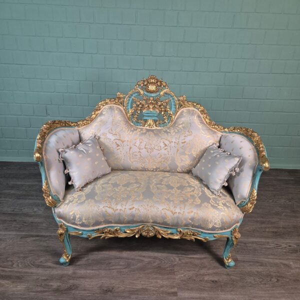 Bank Sofa Gold-Ice Blue Baroque Style 1.50 m - Image 3