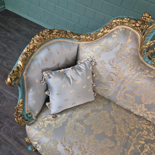 Bank Sofa Gold-Ice Blue Baroque Style 1.50 m - Image 9