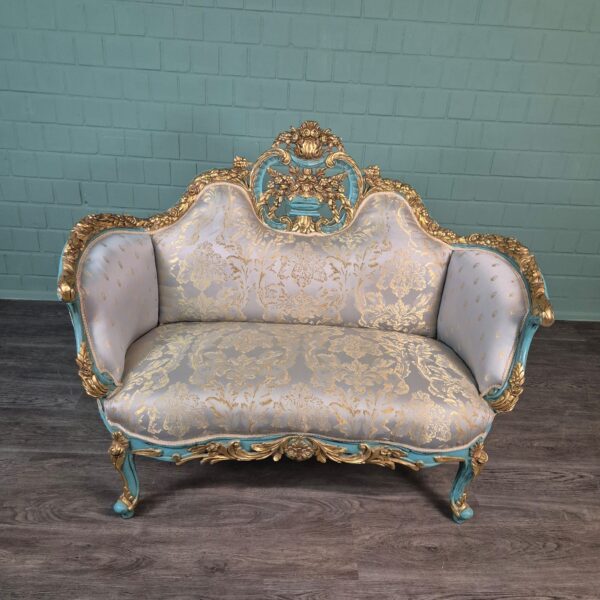 Bank Sofa Gold-Ice Blue Baroque Style 1.50 m