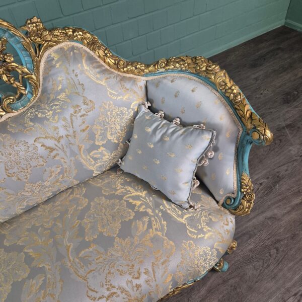Bank Sofa Gold-Ice Blue Baroque Style 1.50 m - Image 17