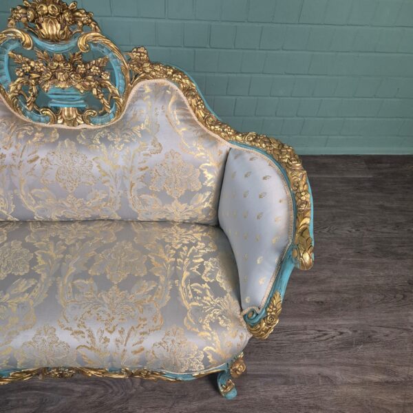 Bank Sofa Gold-Ice Blue Baroque Style 1.50 m - Image 16