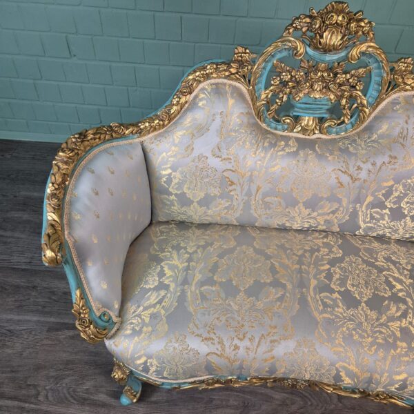 Bank Sofa Gold-Ice Blue Baroque Style 1.50 m - Image 10