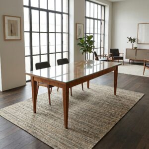 Jugendstil Dining Table with Glass Top 1900, Ash Wood