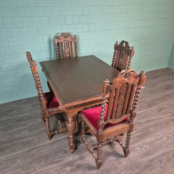 Chairs & Table Set Gründerzeit 1880 Oak - Image 3