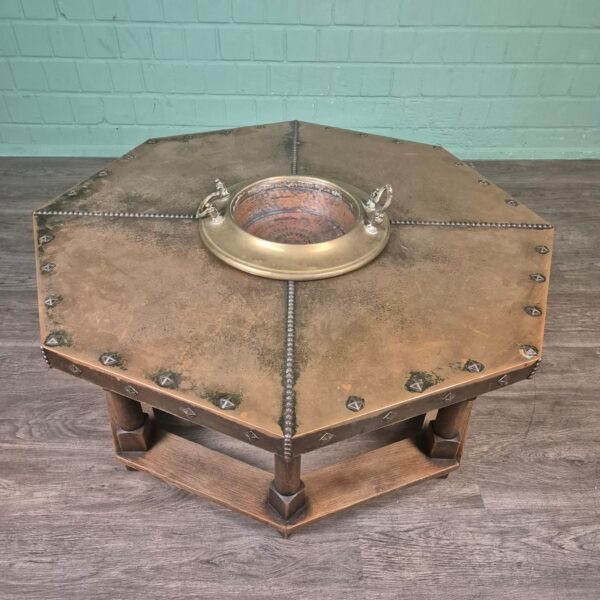 Coffee Table Art-Deco 1920 Oak Copper - Image 2