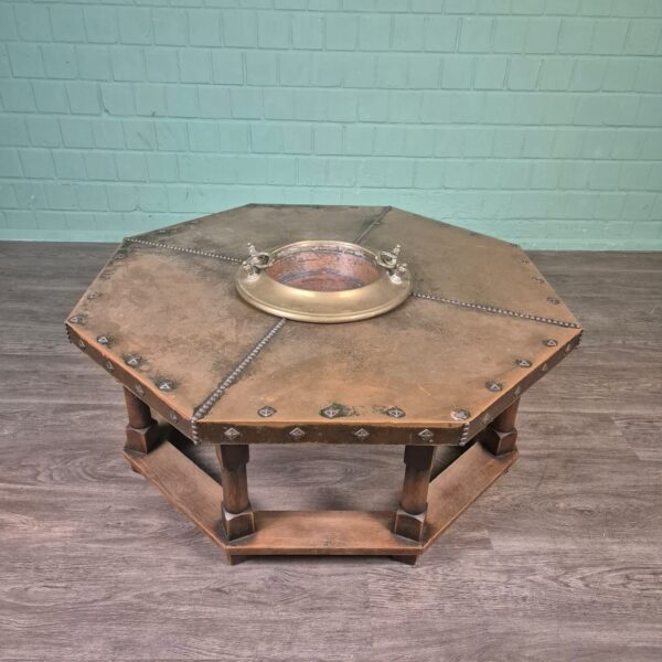 Coffee Table Art-Deco 1920 Oak Copper - Image 4
