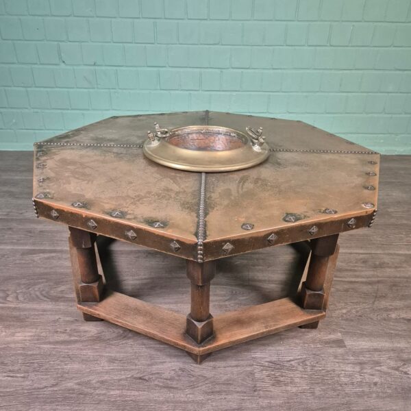 Coffee Table Art-Deco 1920 Oak Copper - Image 3