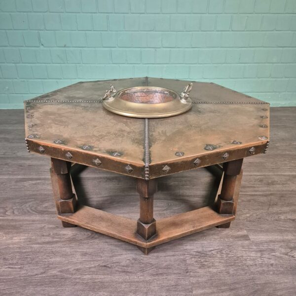 Coffee Table Art-Deco 1920 Oak Copper