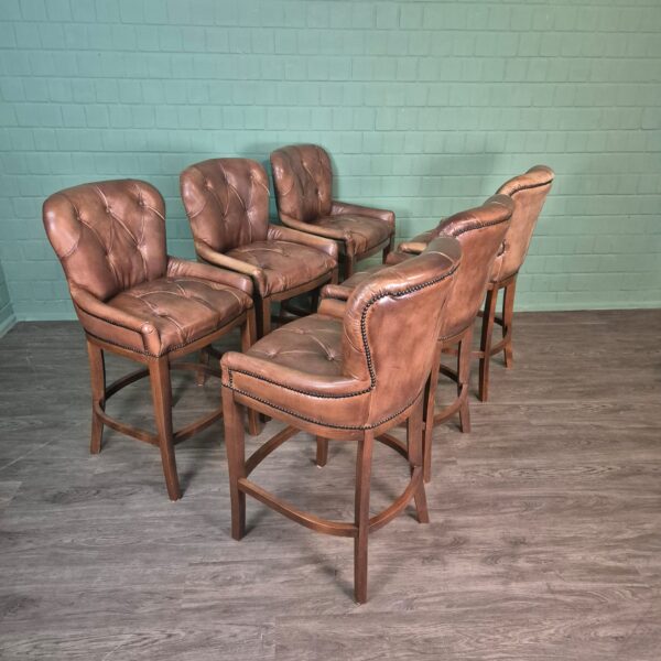 Chesterfield Bar Stool Set, Cognac Leather