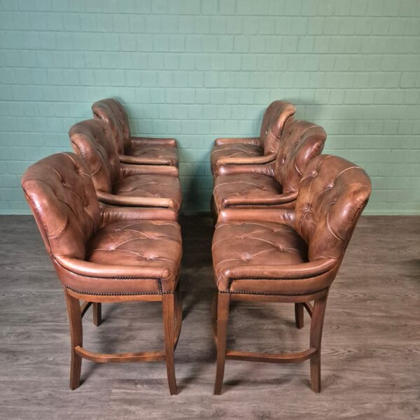 Chesterfield Bar Stool Set, Cognac Leather - Image 2