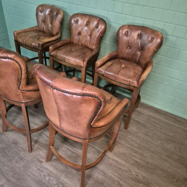 Chesterfield Bar Stool Set, Cognac Leather - Image 4