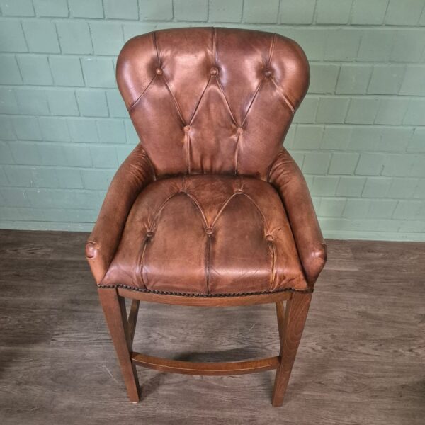 Chesterfield Bar Stool Set, Cognac Leather - Image 5