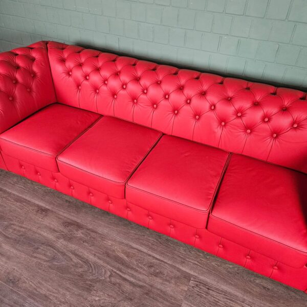 Chesterfield Sofa Leather Red 2,60 m - Image 6