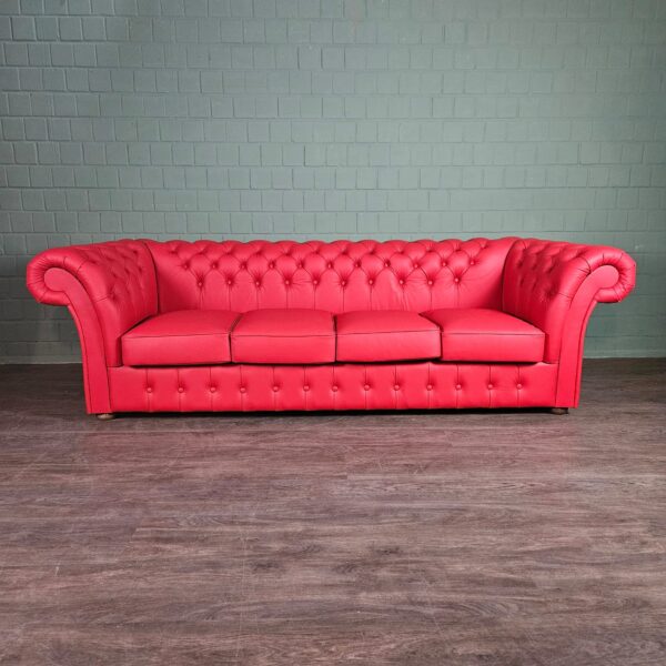 Chesterfield Sofa Leather Red 2,60 m - Image 3