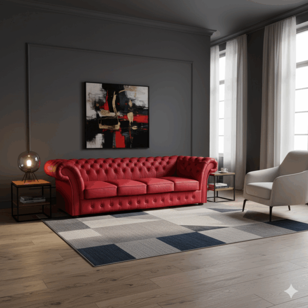 Chesterfield Sofa Leather Red 2,60 m - Image 2