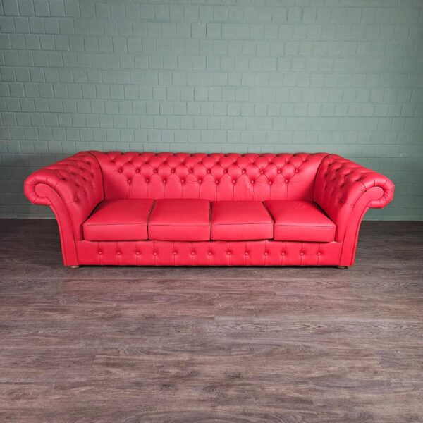 Chesterfield Sofa Leather Red 2,60 m - Image 4
