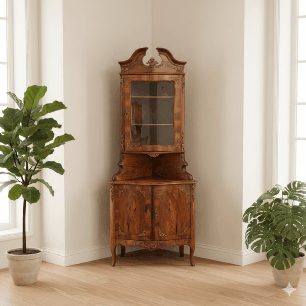 Corner Cabinet Dresden Baroque 1870 Walnut - Image 2
