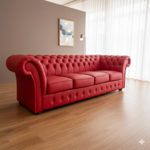 Chesterfield Sofa Leather Red 2,60 m