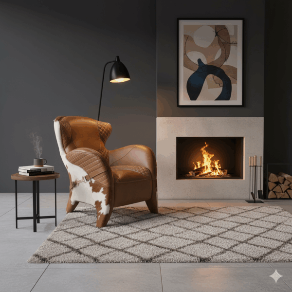 Designer Armchair in Cowhide Leather - Image 2