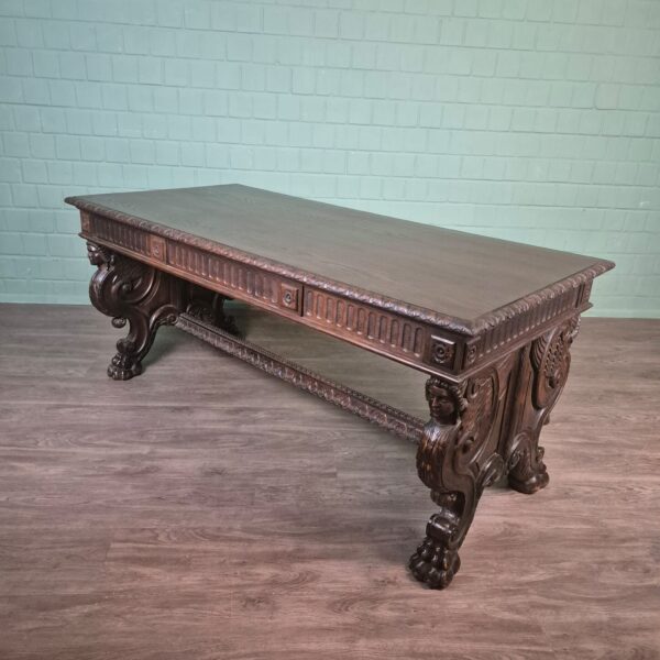 Desk and Office Chair Oak Neubaroque 1920 - Image 5