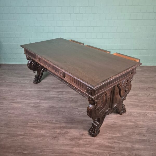 Desk and Office Chair Oak Neubaroque 1920 - Image 4