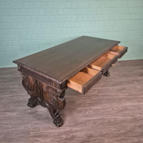 Desk and Office Chair Oak Neubaroque 1920 - Image 13