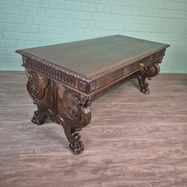 Desk and Office Chair Oak Neubaroque 1920 - Image 7