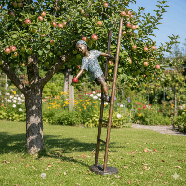 Statue Boy climbing a Ladder Bronze 2,06 m - Image 2