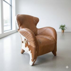 Designer Armchair in Cowhide Leather