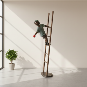 Statue Boy climbing a Ladder Bronze 2,06 m