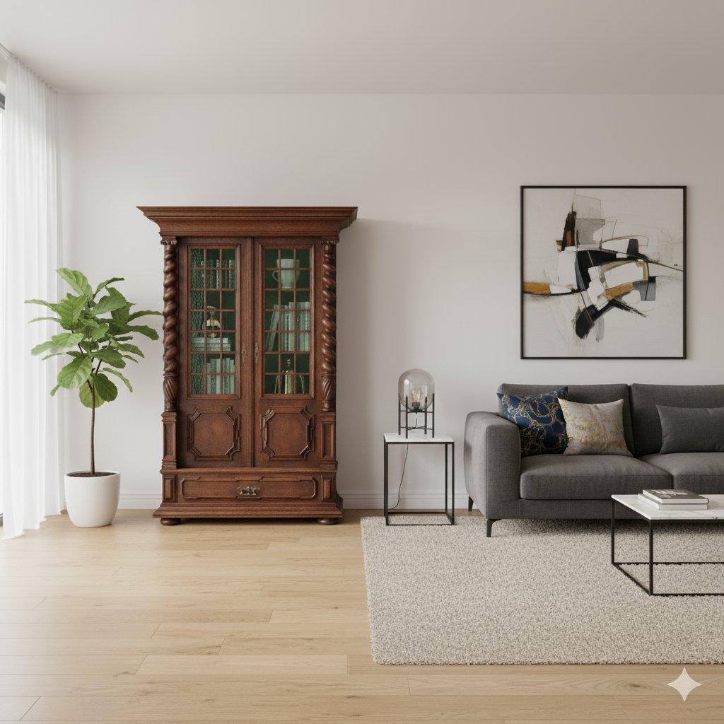 Cabinet Neo-baroque 1910 Oak - Image 3