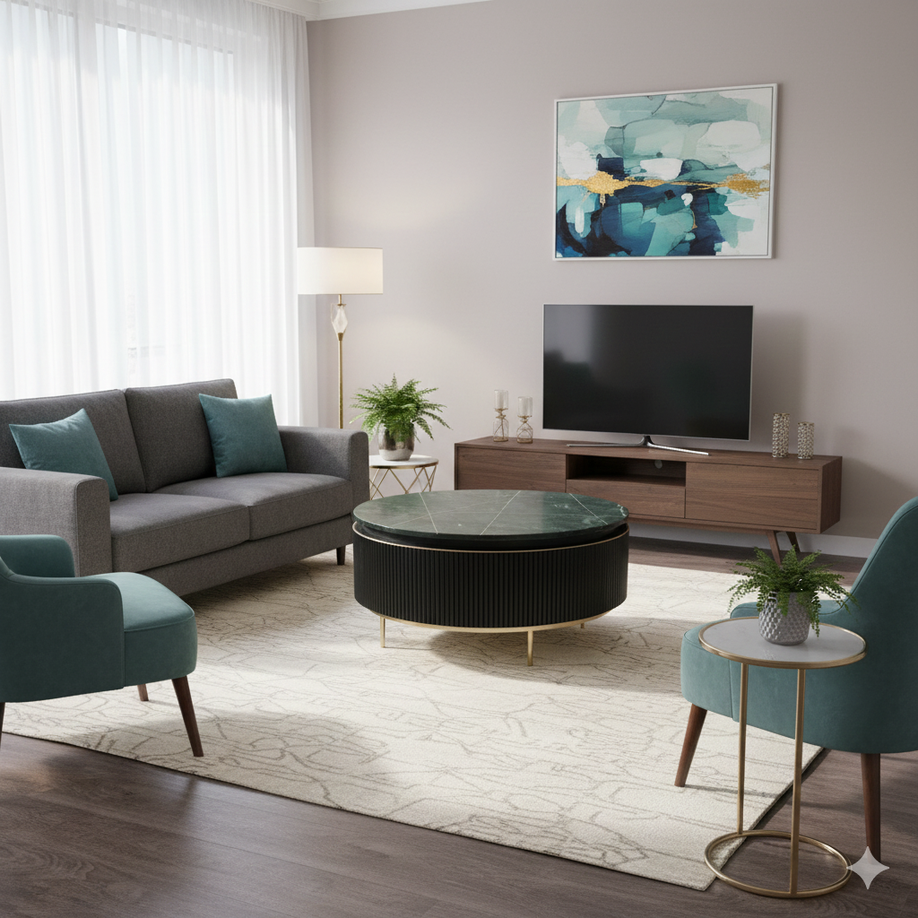 Coffee Table Marble Wood Ø 0,94 m - Image 2