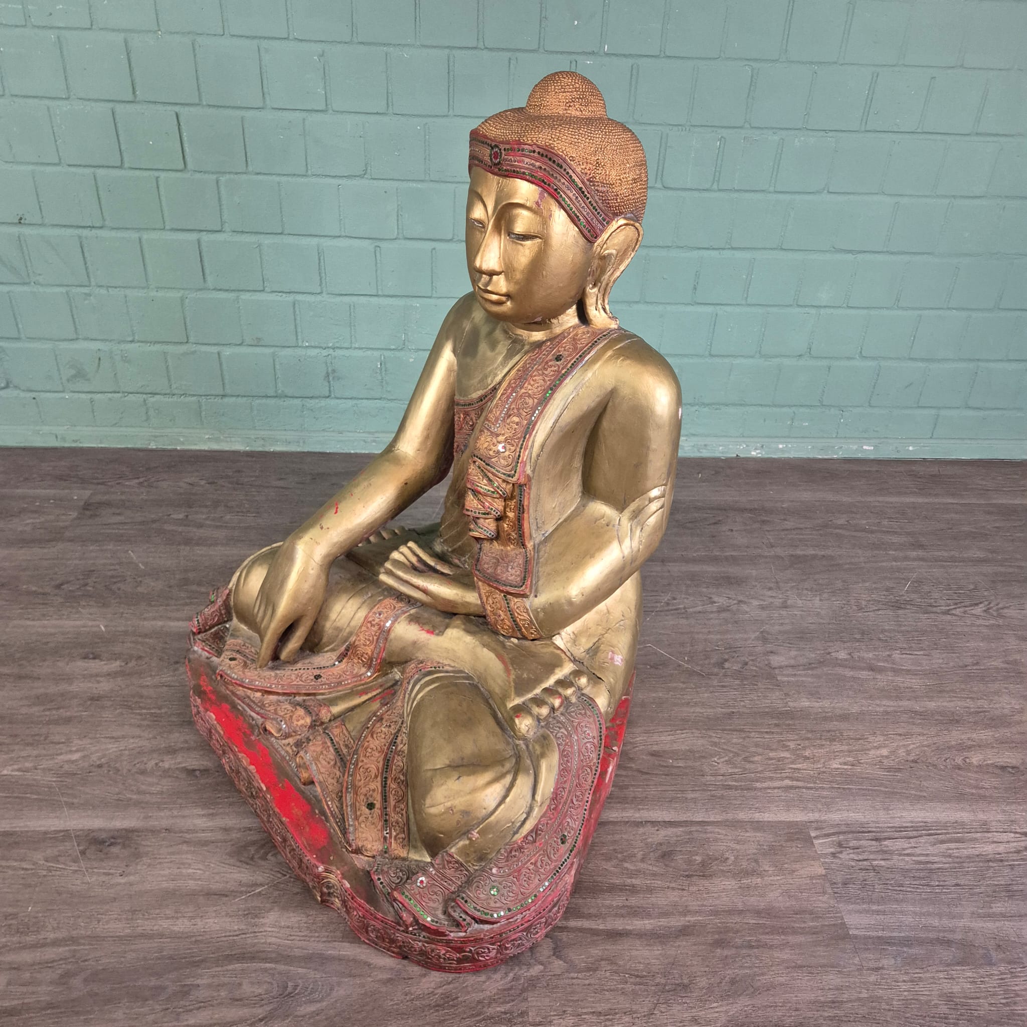 Buddha 1,00 m Antique 1920 Teak - Image 6