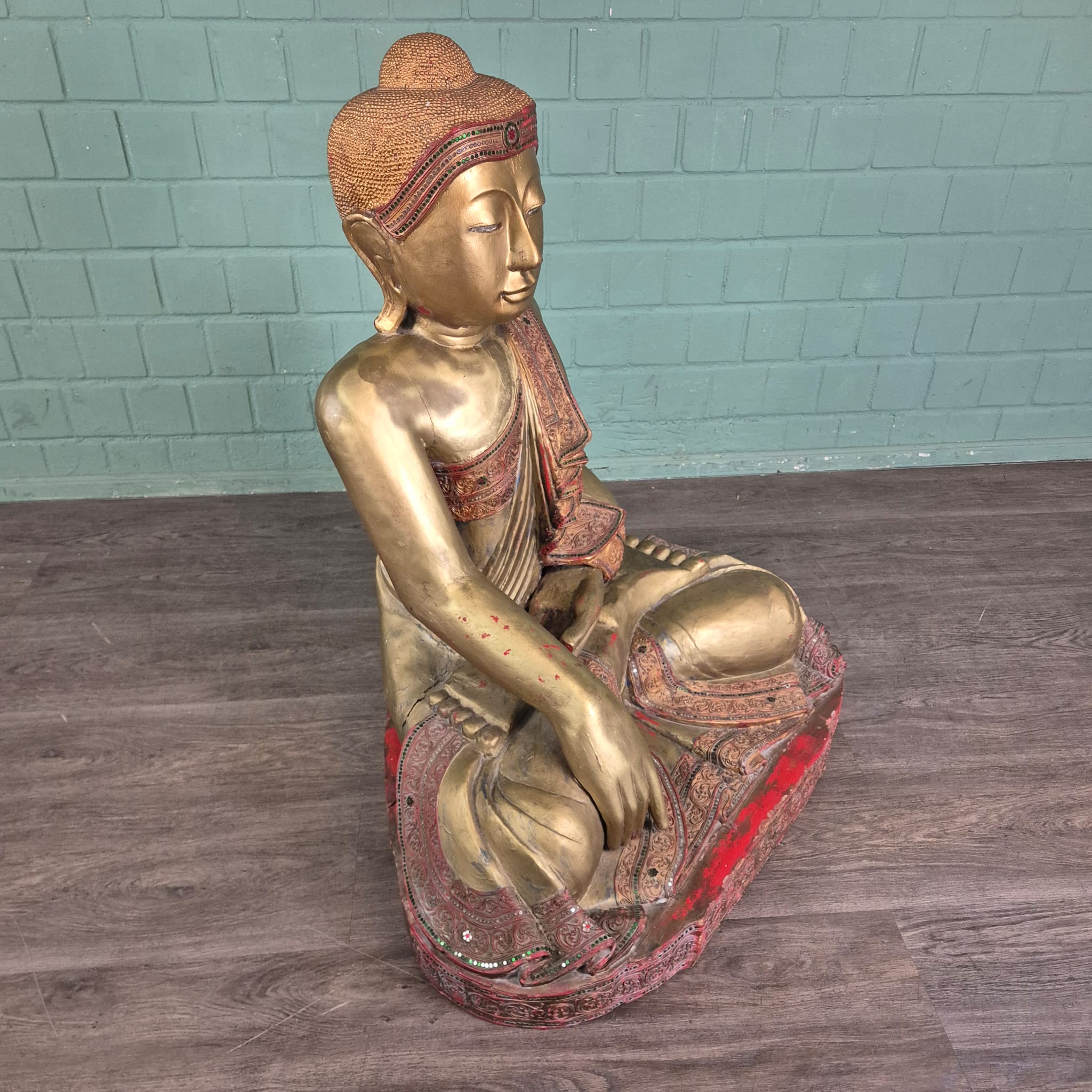 Buddha 1,00 m Antique 1920 Teak - Image 5