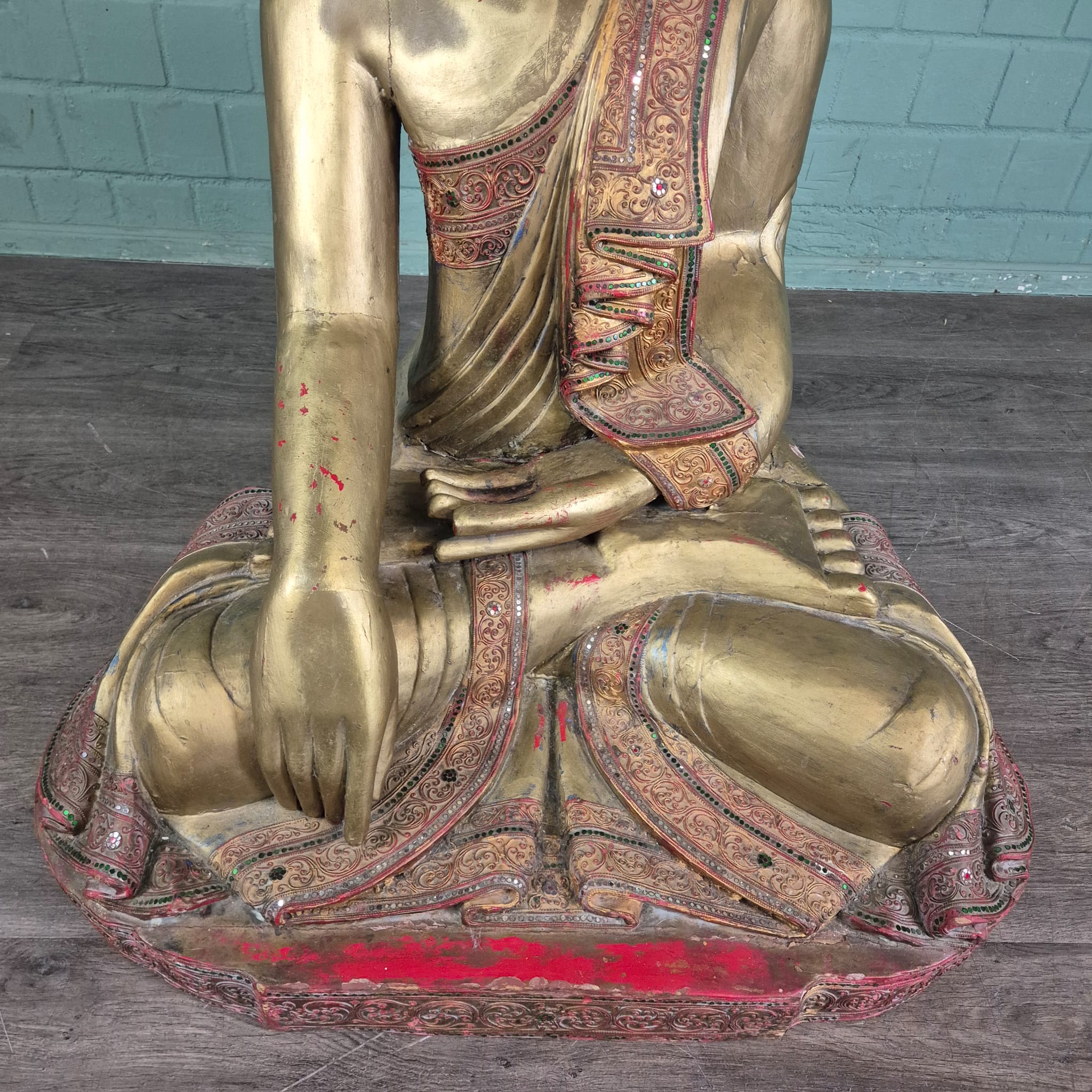 Buddha 1,00 m Antique 1920 Teak - Image 8