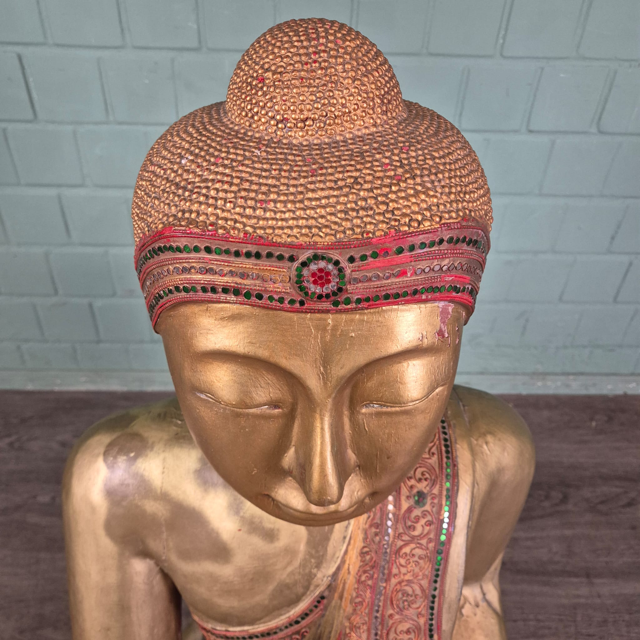 Buddha 1,00 m Antique 1920 Teak - Image 7