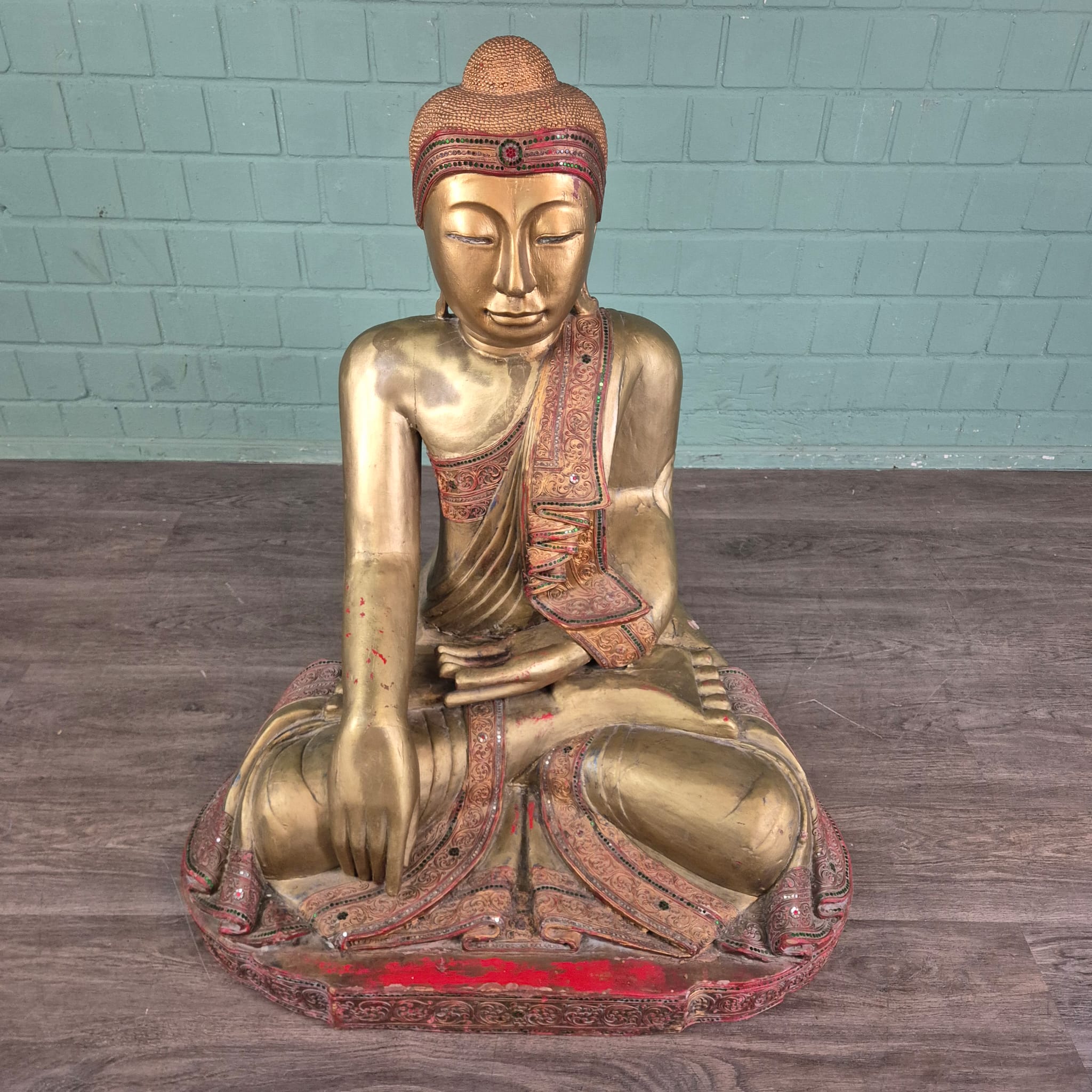 Buddha 1,00 m Antique 1920 Teak - Image 4