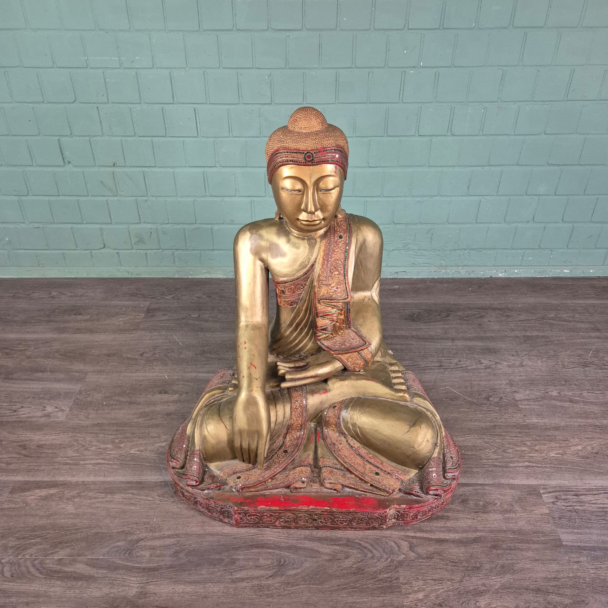 Buddha 1,00 m Antique 1920 Teak - Image 3