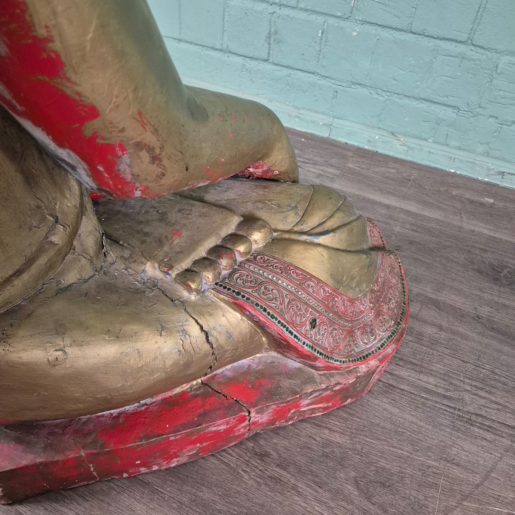 Buddha 1,00 m Antique 1920 Teak - Image 13