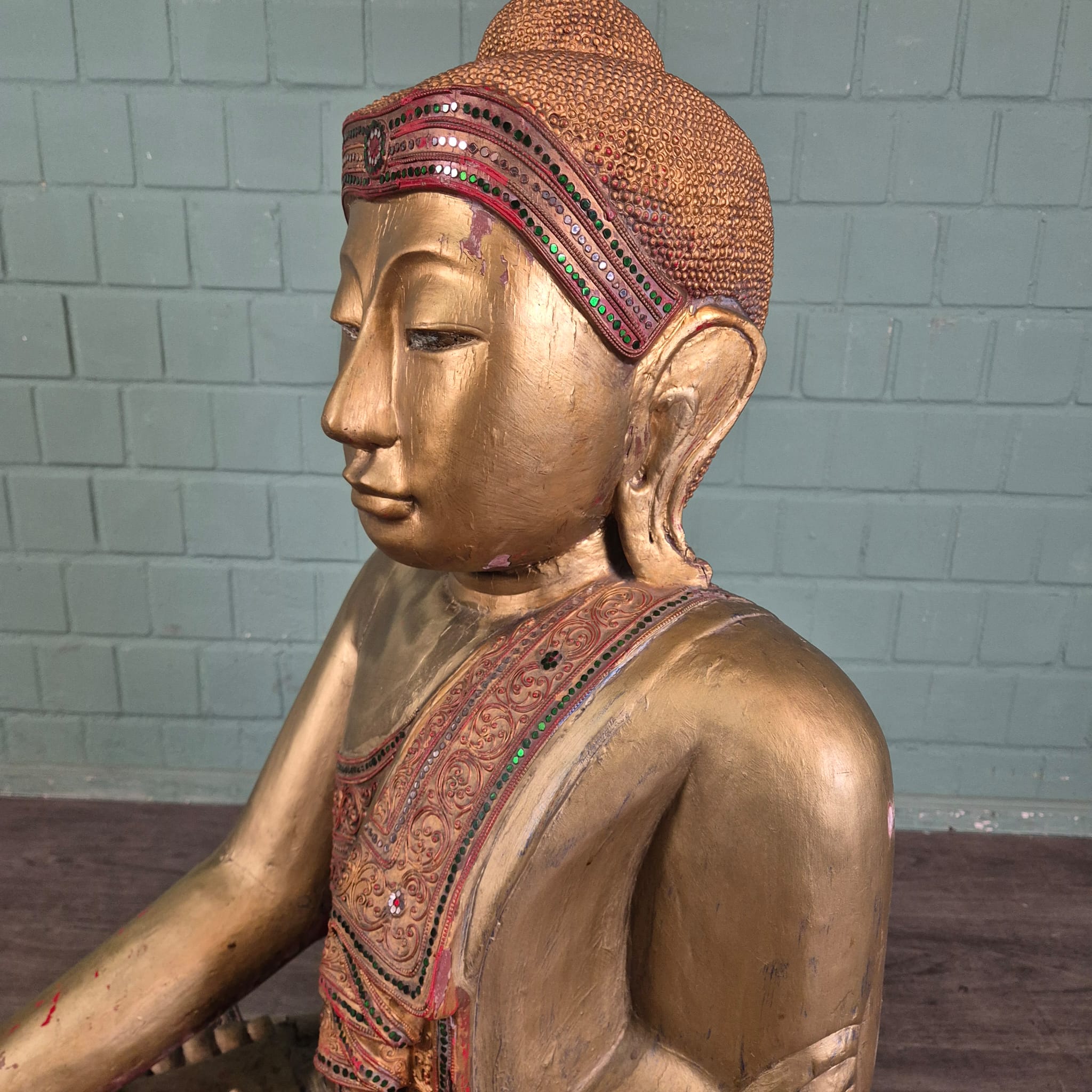 Buddha 1,00 m Antique 1920 Teak - Image 9