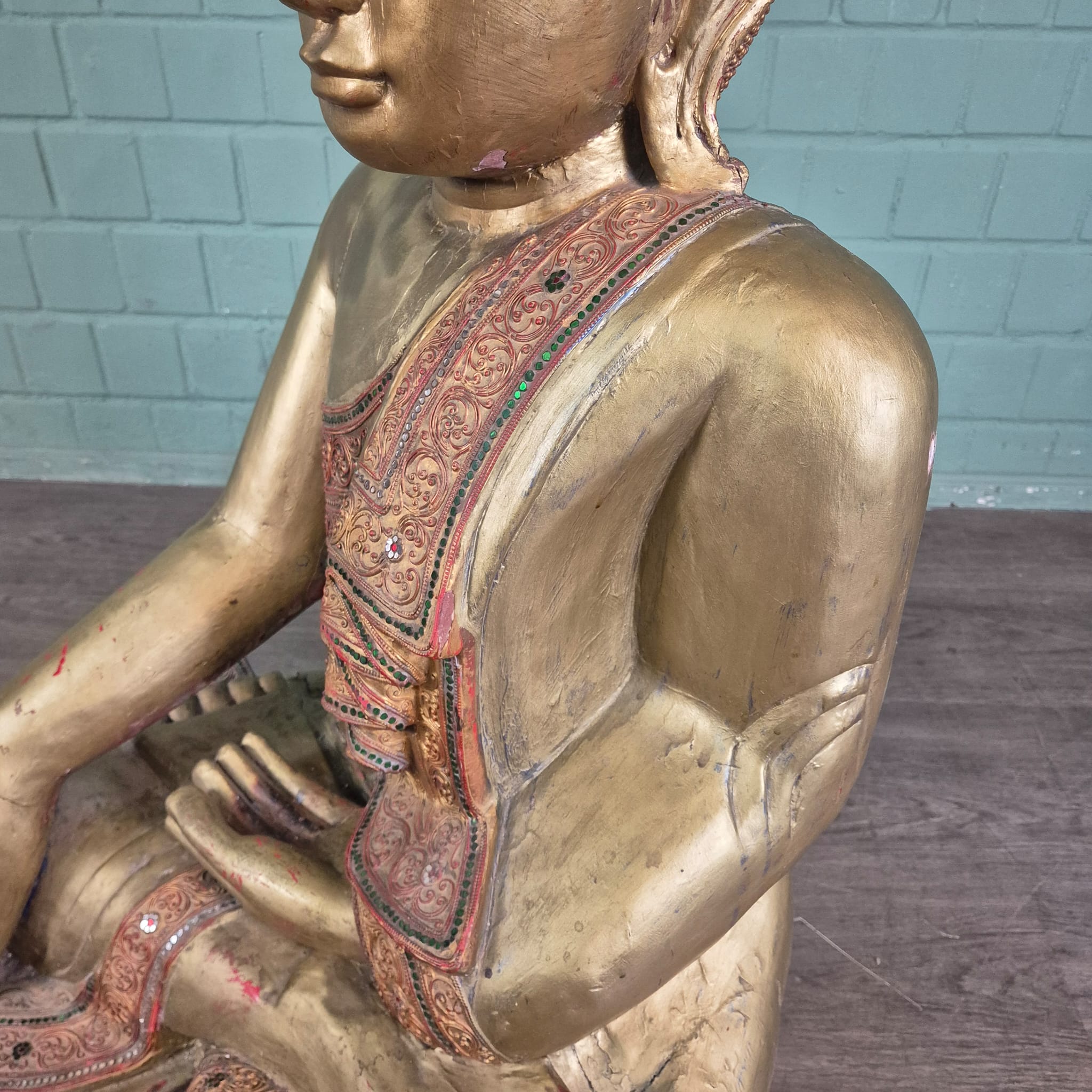 Buddha 1,00 m Antique 1920 Teak - Image 10