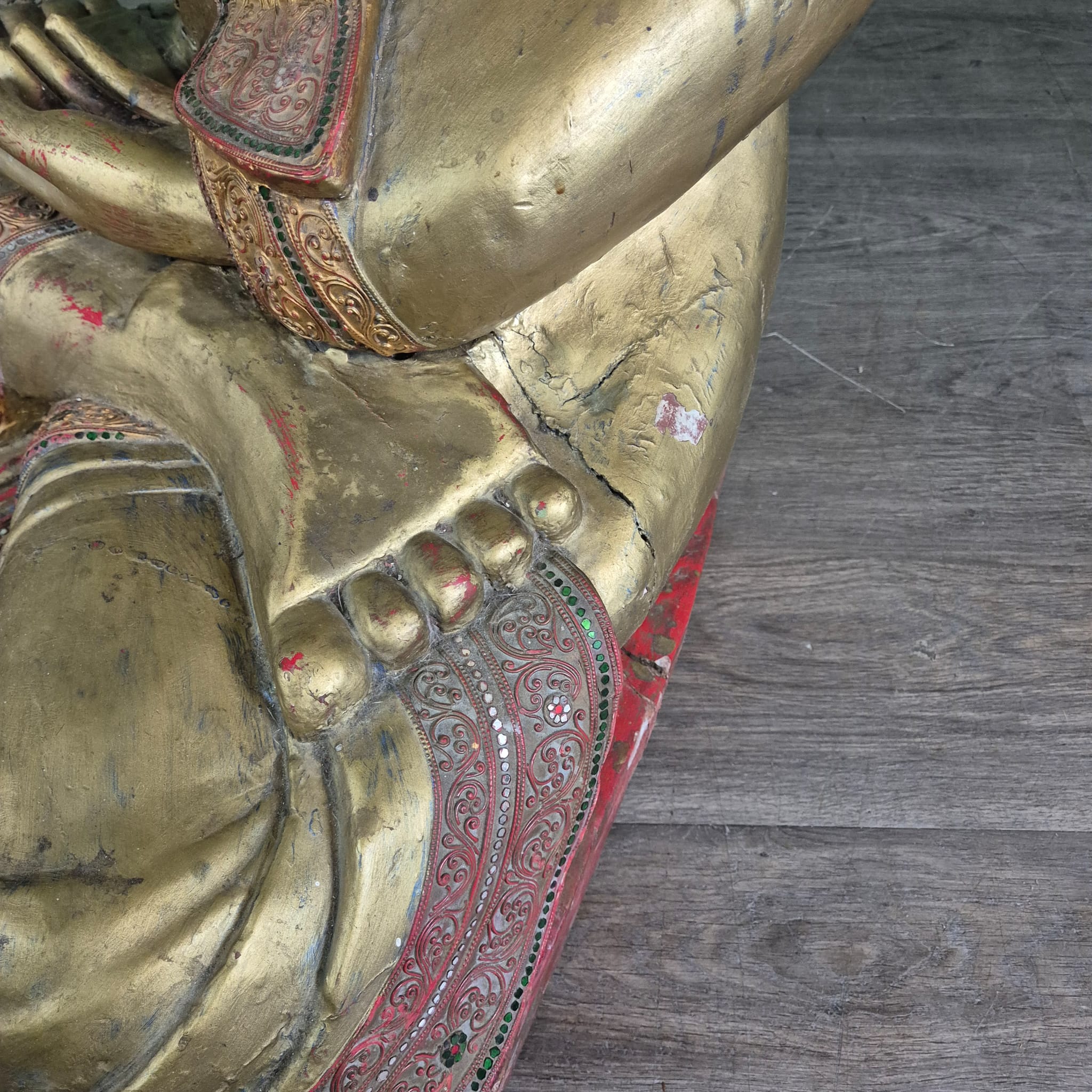 Buddha 1,00 m Antique 1920 Teak - Image 11