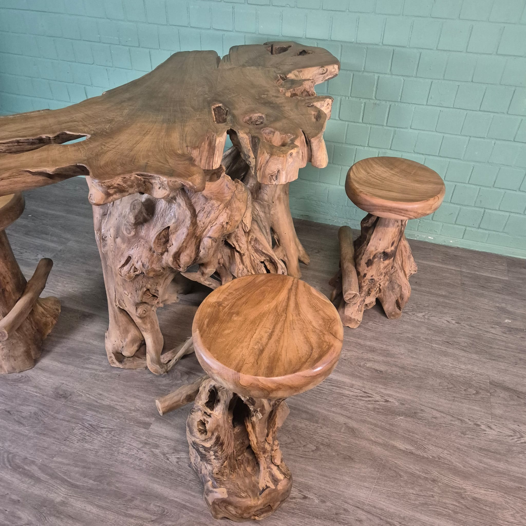 Burl Walnut Bar Table and 4 Bar Stools Set - Image 15