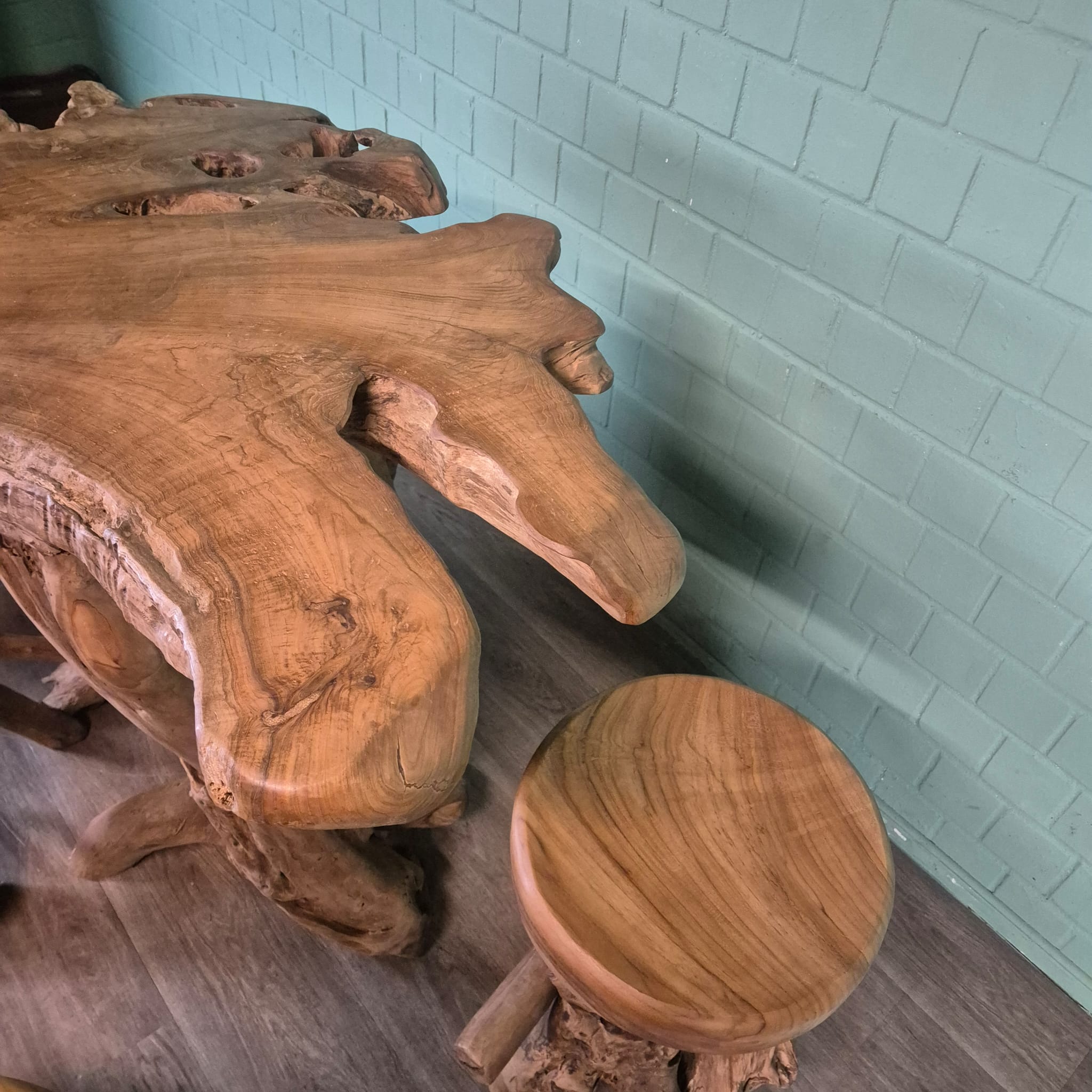 Burl Walnut Bar Table and 4 Bar Stools Set - Image 14