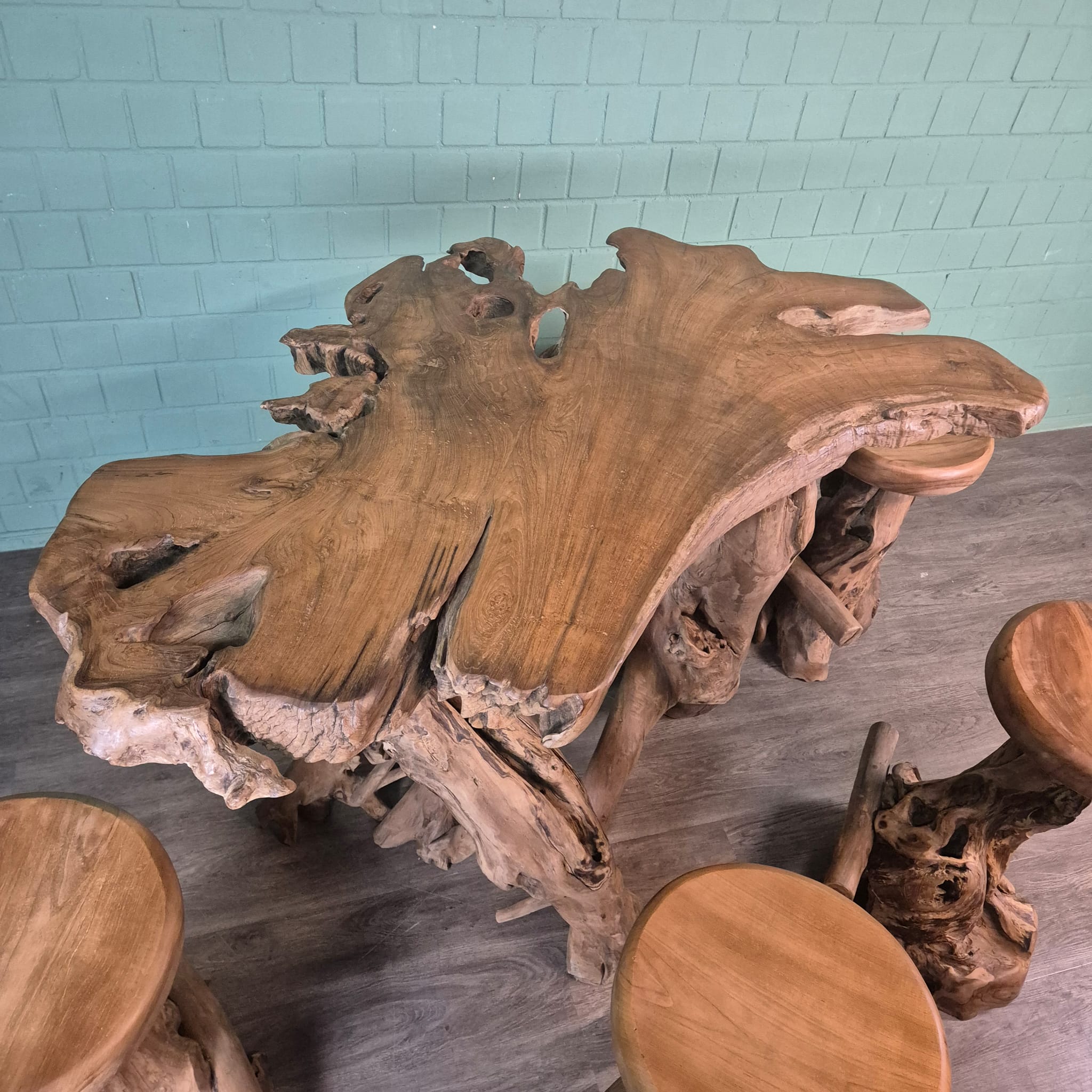 Burl Walnut Bar Table and 4 Bar Stools Set - Image 11