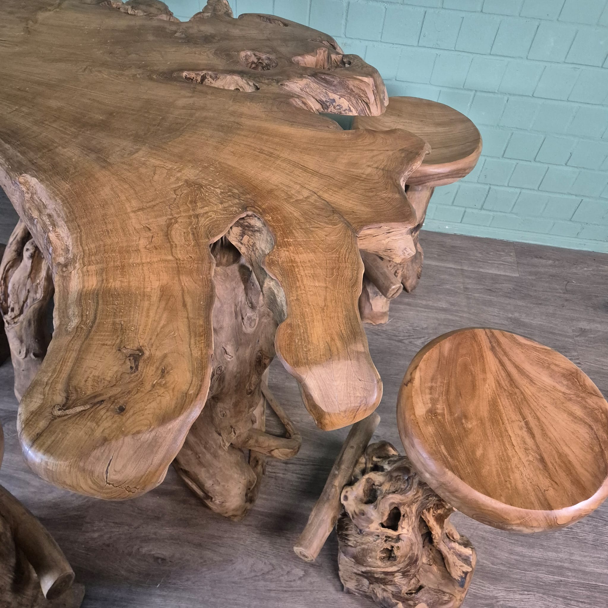 Burl Walnut Bar Table and 4 Bar Stools Set - Image 13