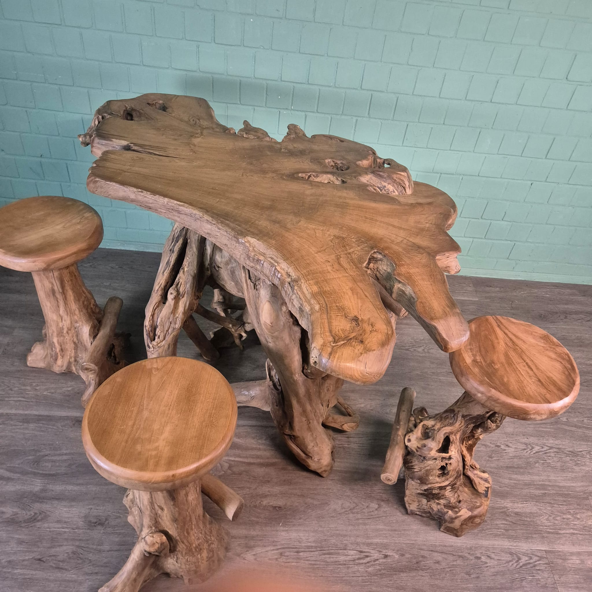 Burl Walnut Bar Table and 4 Bar Stools Set - Image 9