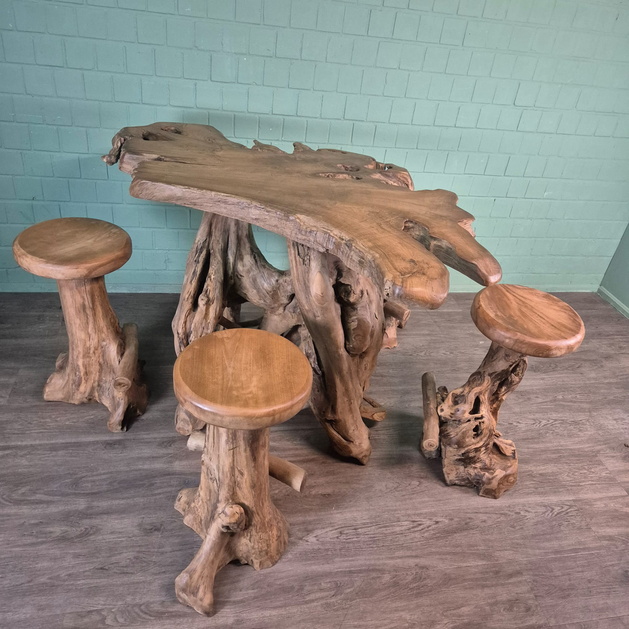 Burl Walnut Bar Table and 4 Bar Stools Set - Image 8