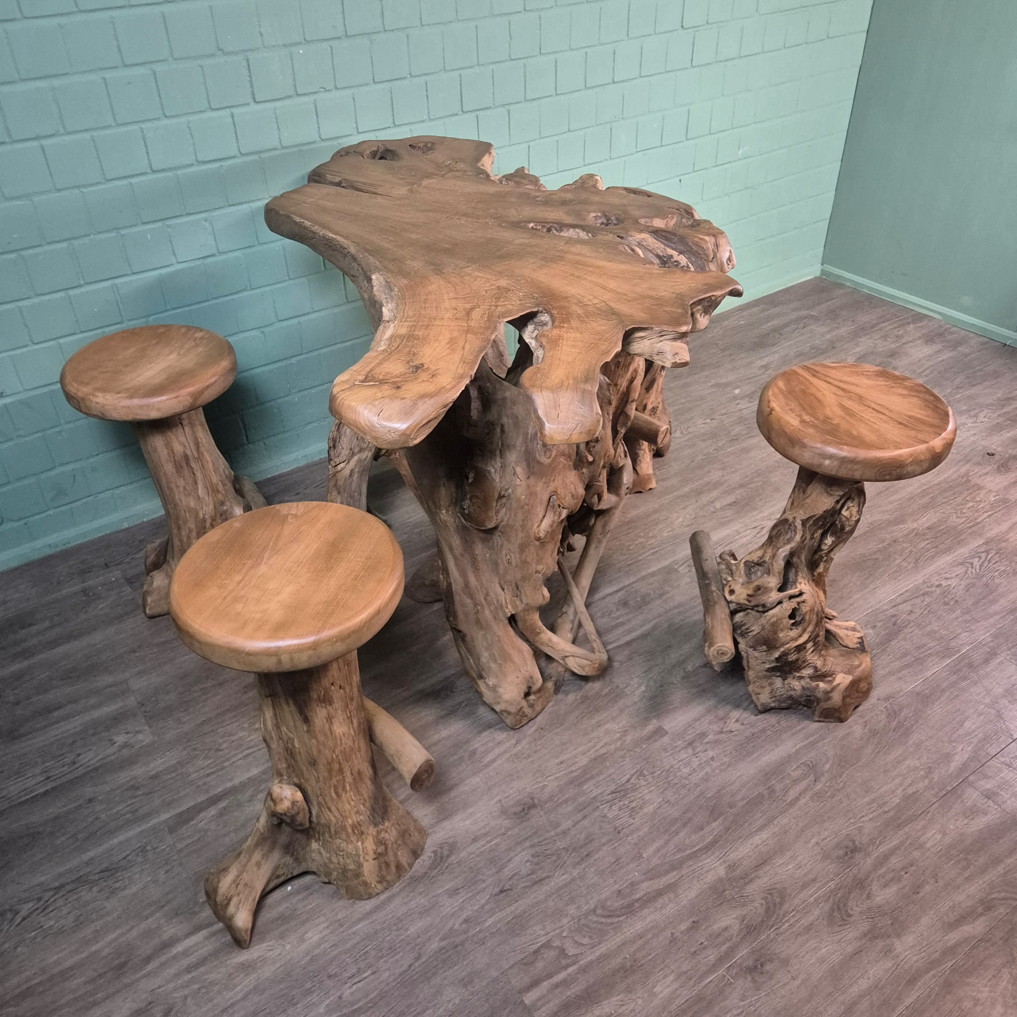 Burl Walnut Bar Table and 4 Bar Stools Set - Image 10