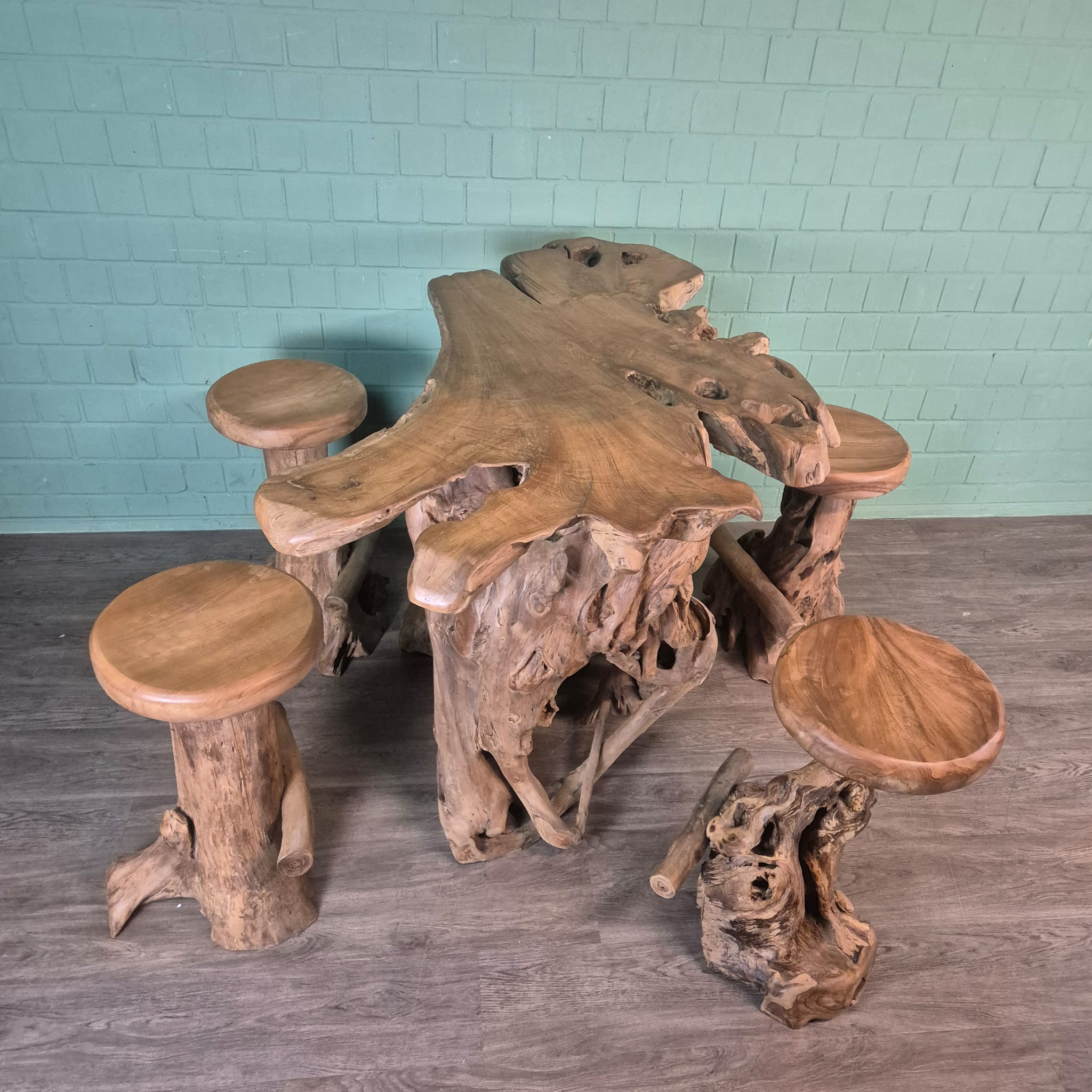 Burl Walnut Bar Table and 4 Bar Stools Set - Image 7